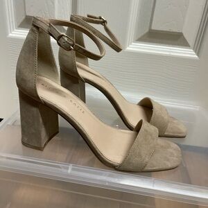Kelly & Katie Beige Suede Ankle Strap Heels